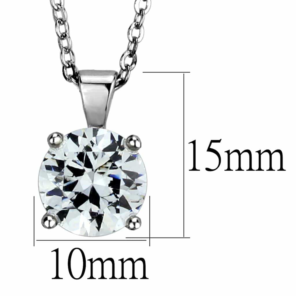 Brass Silver CZ Round Brilliant Solitaire Pendant Necklace view 2