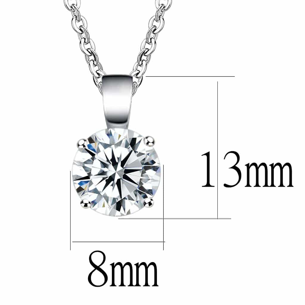 Brass Silver CZ Round Brilliant Prong Solitaire Pendant Necklace view 2
