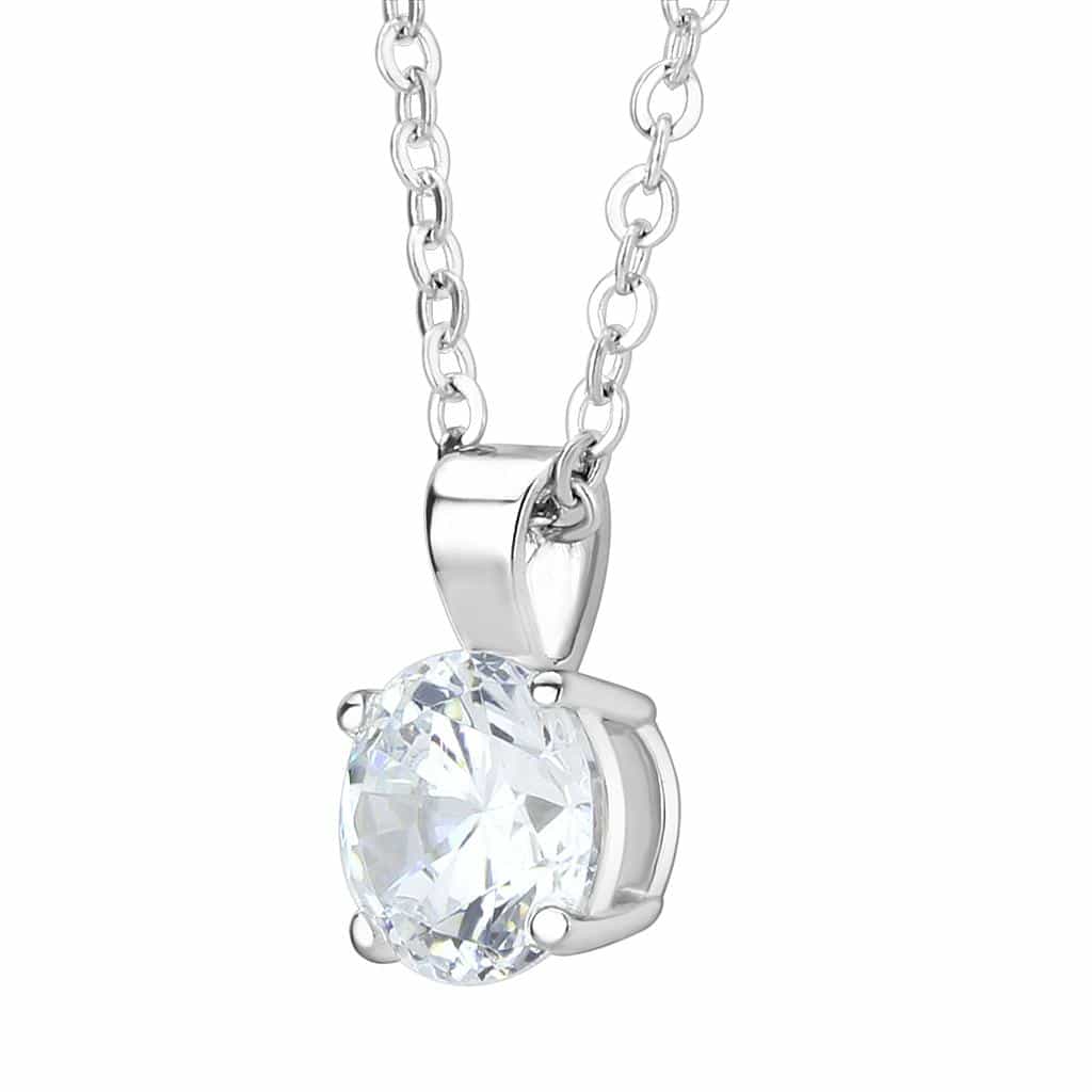 Brass Silver CZ Round Brilliant Prong Solitaire Pendant Necklace view 3