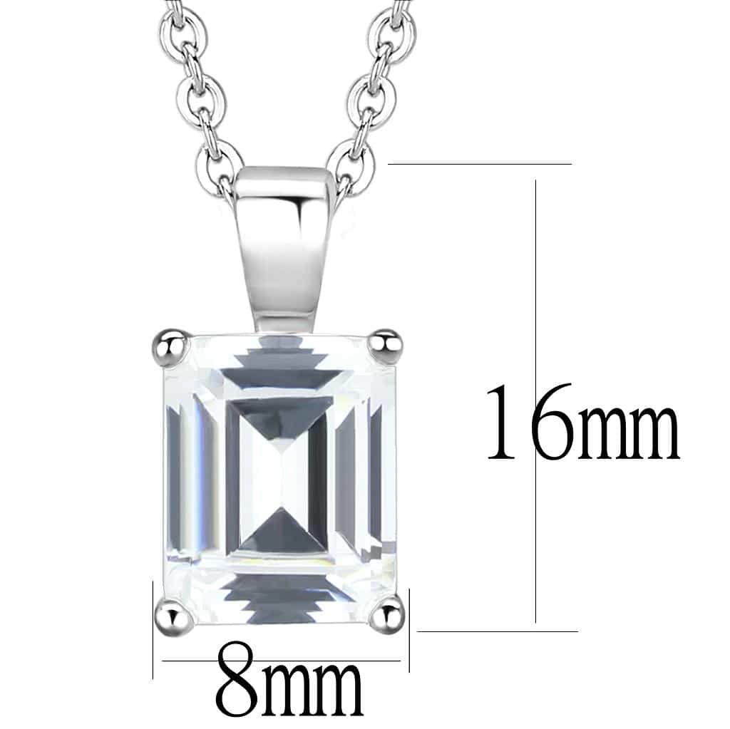 Brass Silver CZ Emerald Cut Solitaire Pendant Necklace LO3934 view 2