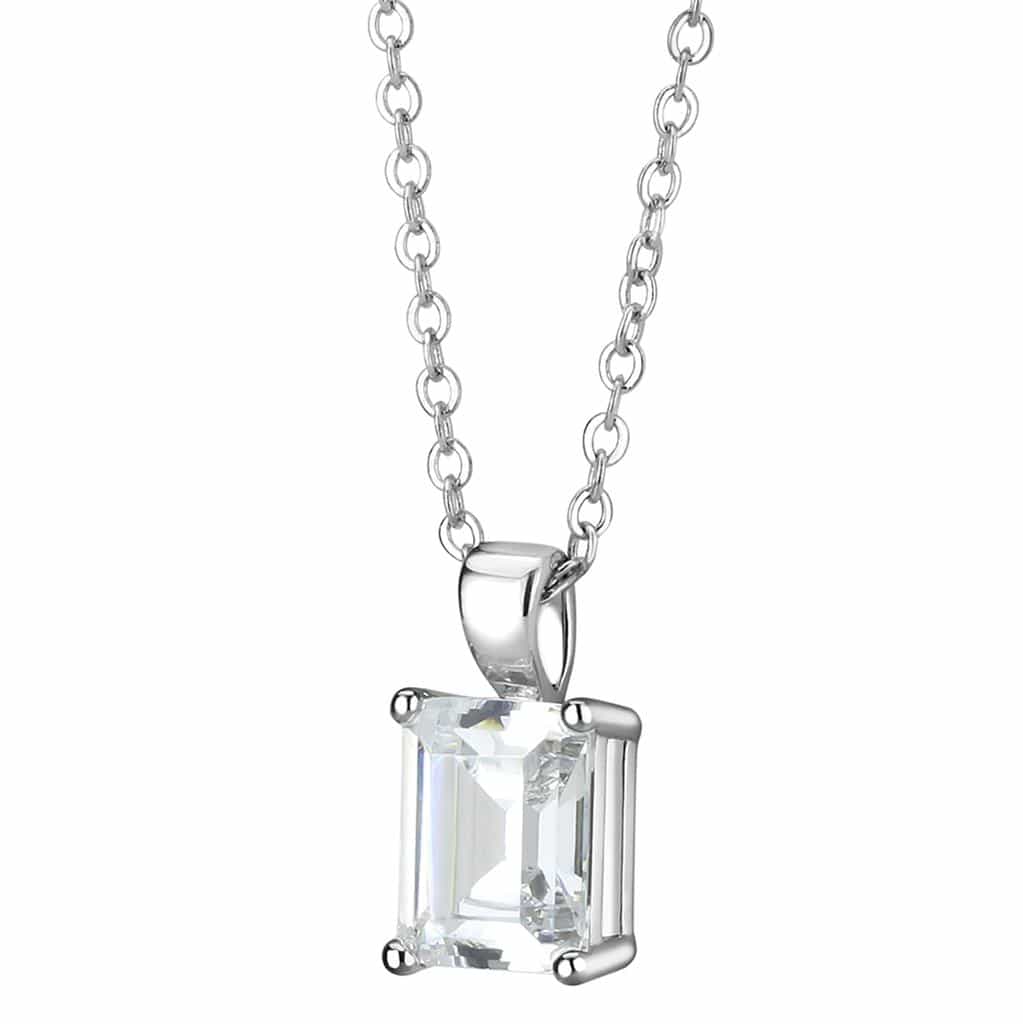 Brass Silver CZ Emerald Cut Solitaire Pendant Necklace LO3934 view 3