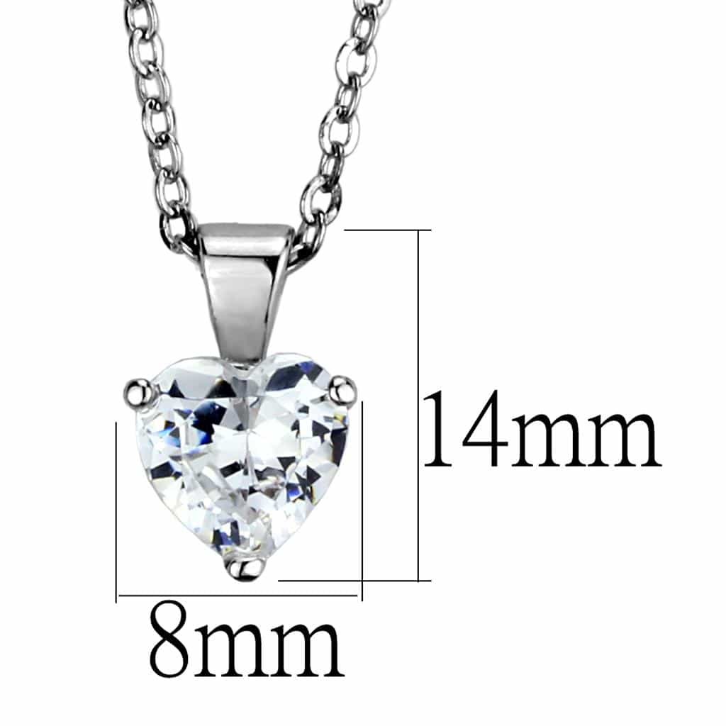 Brass Silver CZ Heart Solitaire Pendant Necklace LO3935 view 2