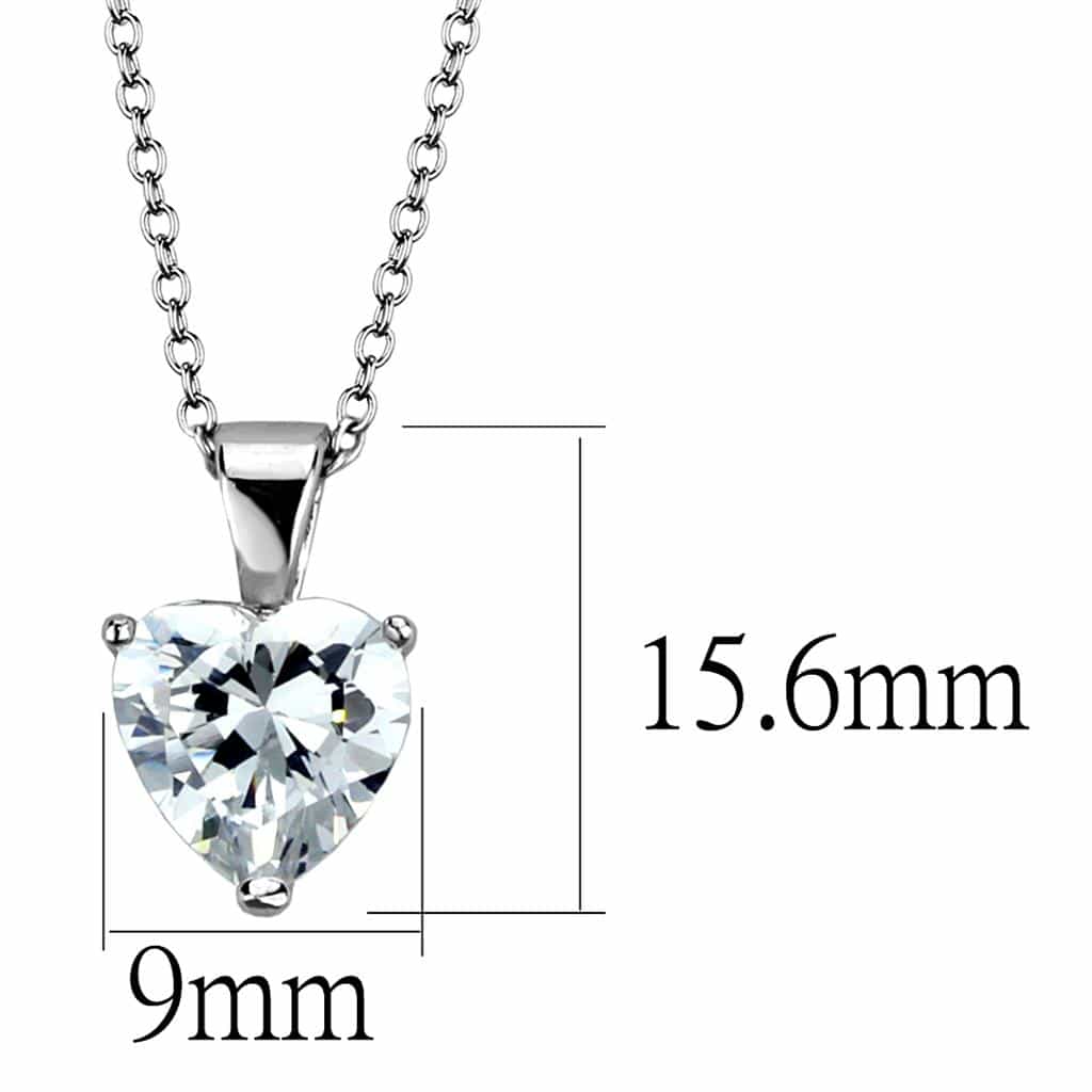 Brass Silver CZ Heart Prong Solitaire Pendant Necklace LO3936 view 2