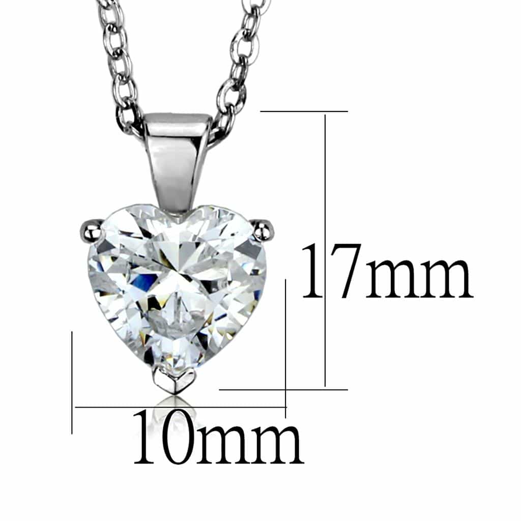 Brass Silver CZ Heart Charm Solitaire Pendant Necklace view 2
