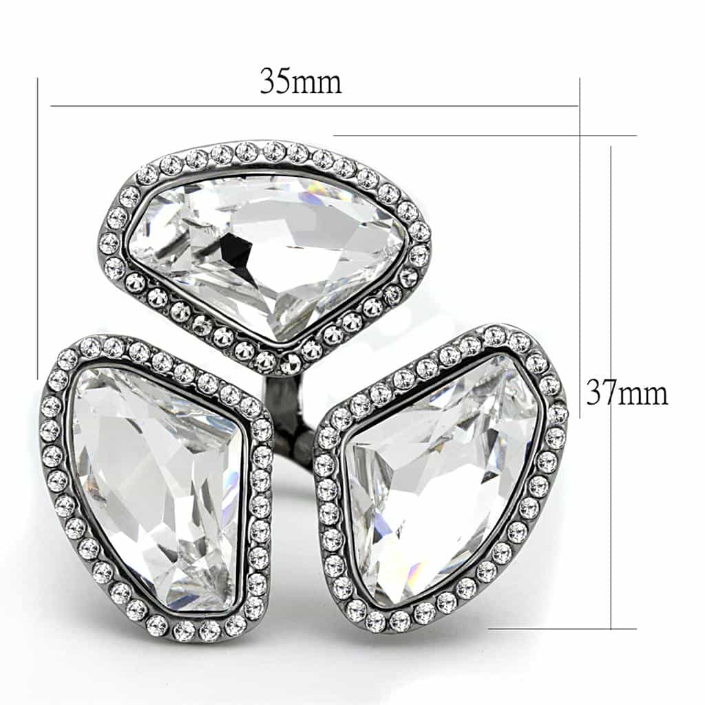 Stainless Steel Silver CZ Halo Freeform Triple Stone Ring view 2