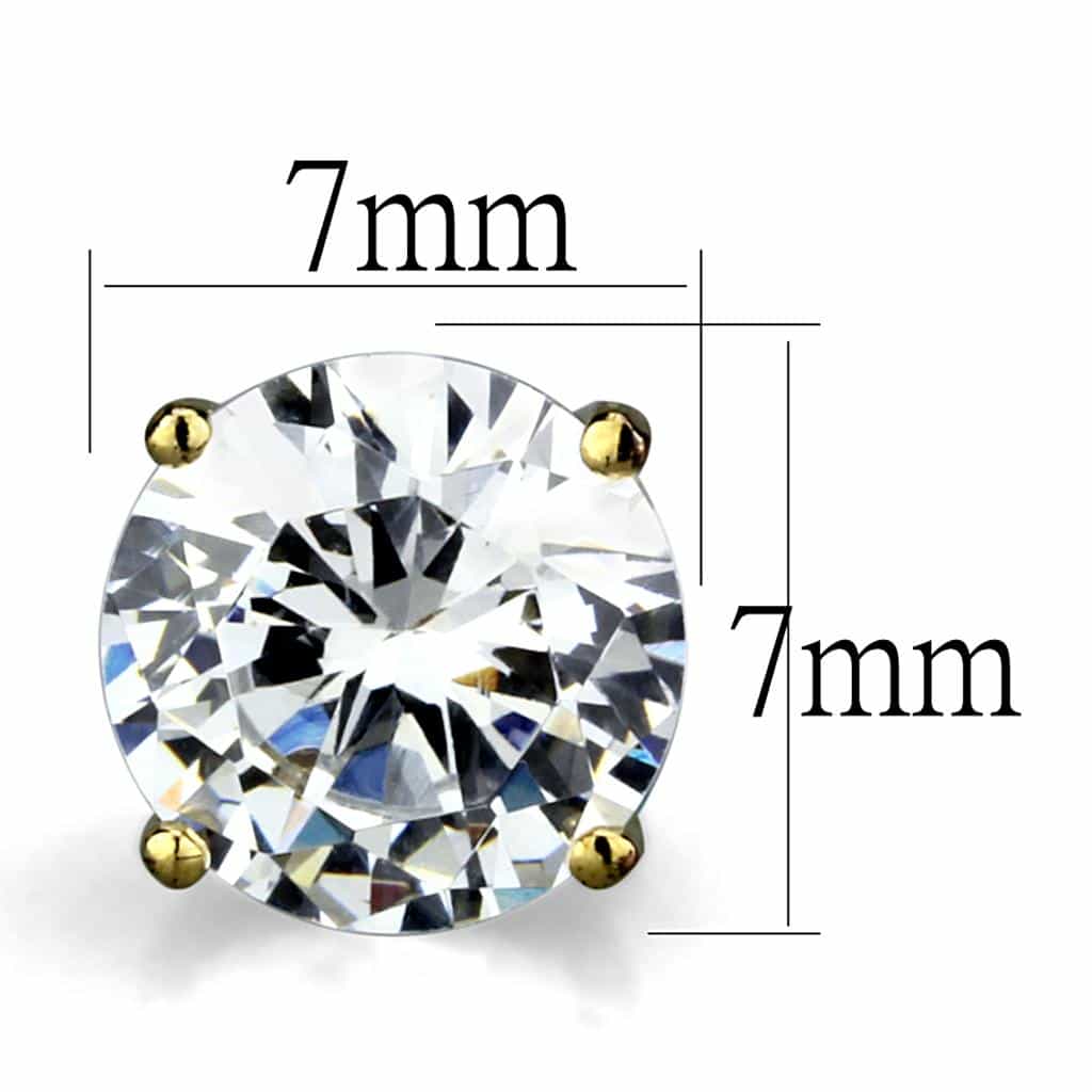 Brass Gold CZ Round Brilliant Solitaire Stud Earrings view 2