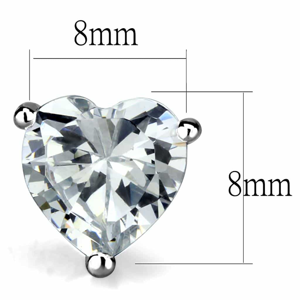 Brass Silver CZ Heart Solitaire Stud Earrings view 2