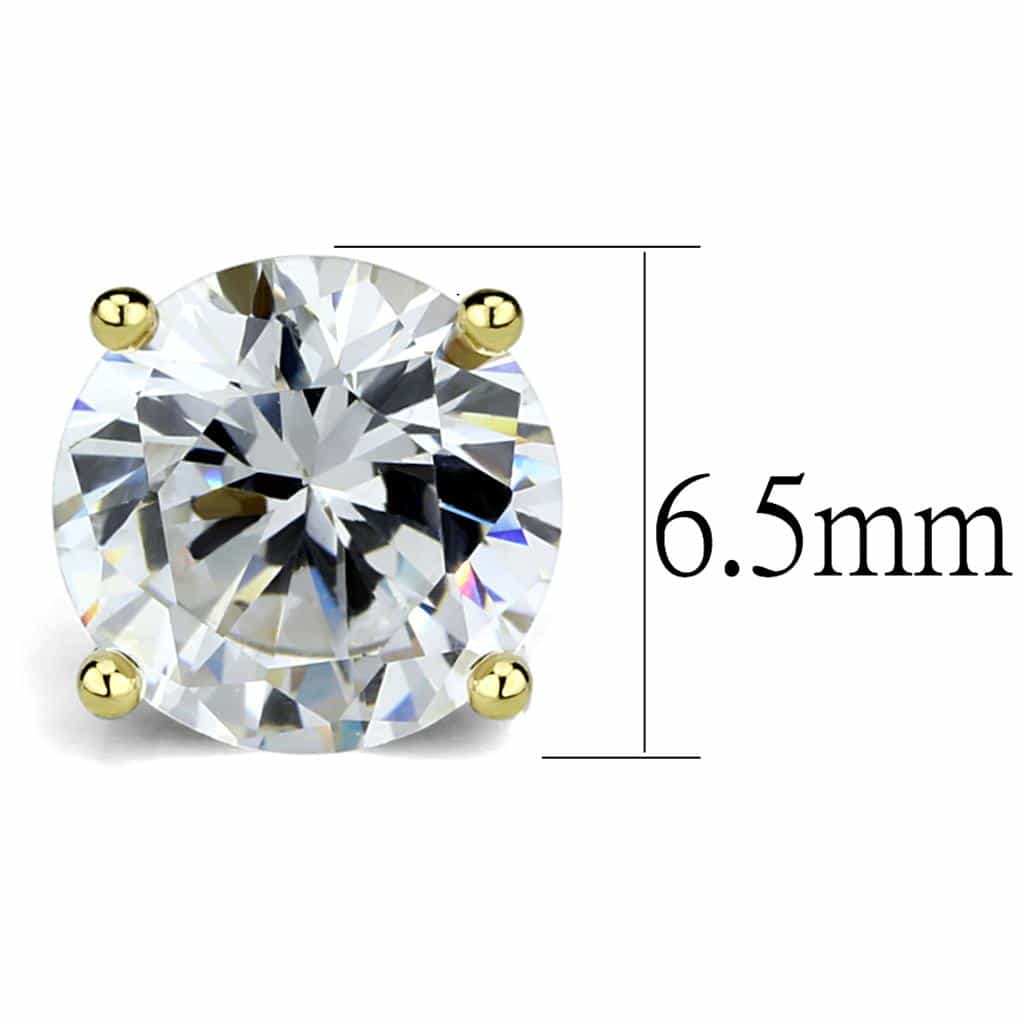 Brass Gold CZ Round Brilliant Solitaire Stud Earrings LO3957 view 2