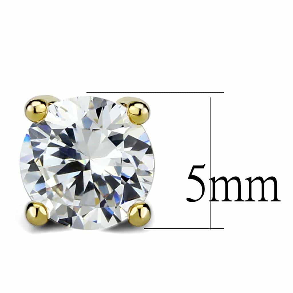 Brass Gold CZ Round Brilliant Prong Solitaire Stud Earrings view 2