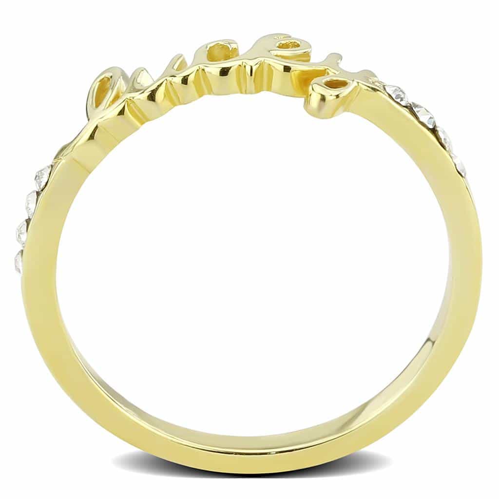 Brass Gold CZ Script Lucky Word Ring | The Stainless Jewelry view 3
