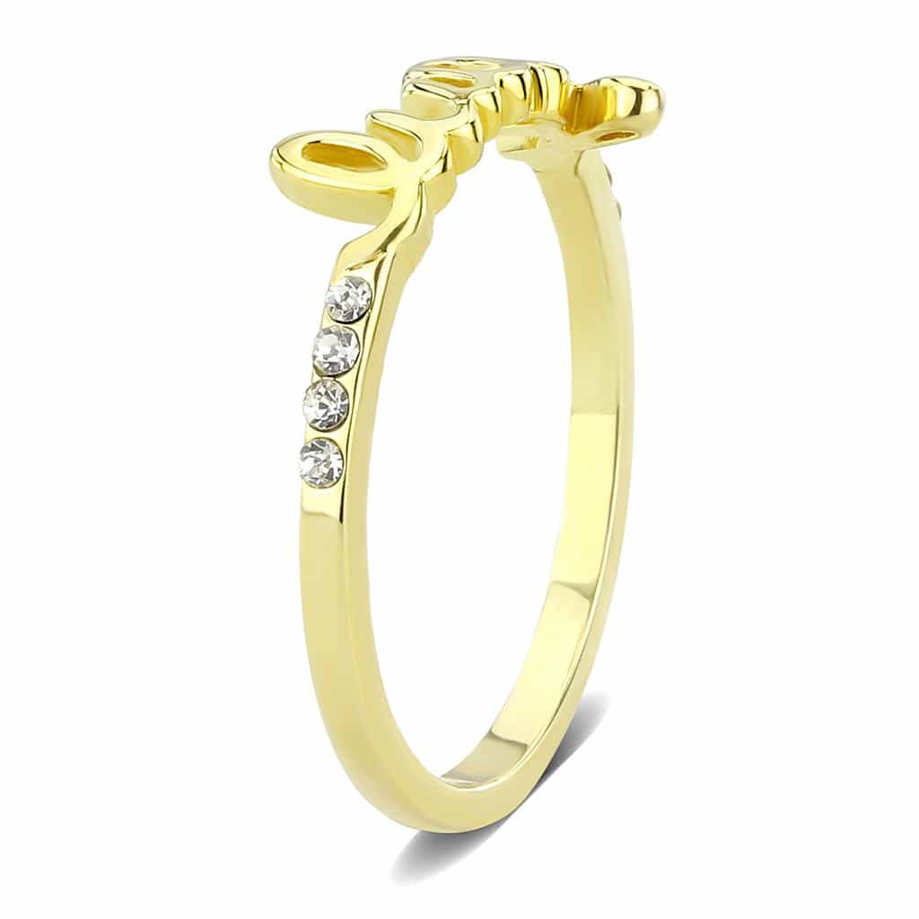 Brass Gold CZ Script Lucky Word Ring | The Stainless Jewelry view 4