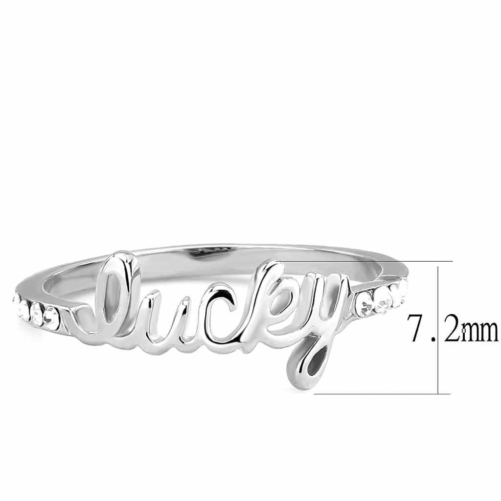 Brass Silver CZ Script Lucky Word Ring | The Stainless Jewelry view 2