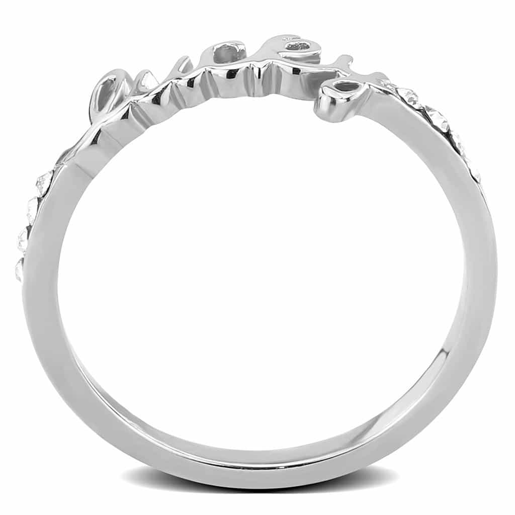 Brass Silver CZ Script Lucky Word Ring | The Stainless Jewelry view 3