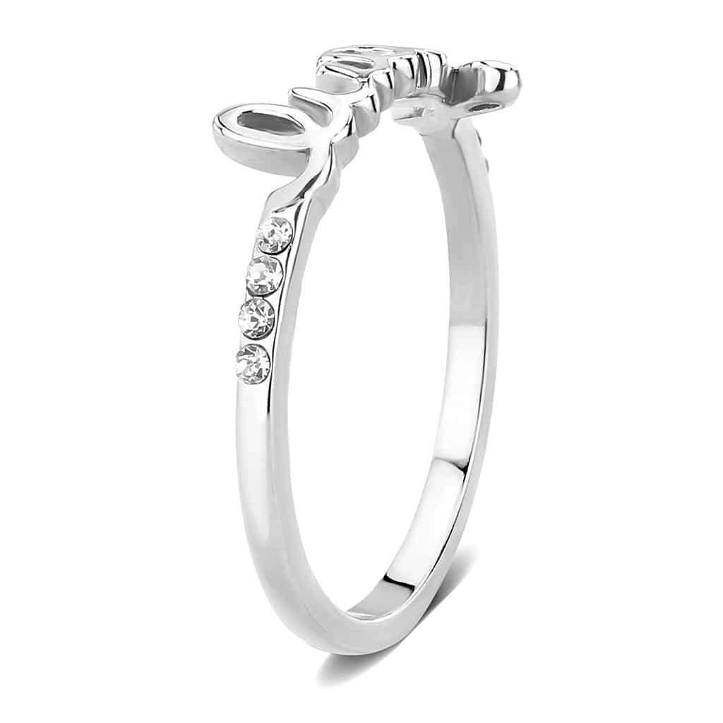 Brass Silver CZ Script Lucky Word Ring | The Stainless Jewelry view 4