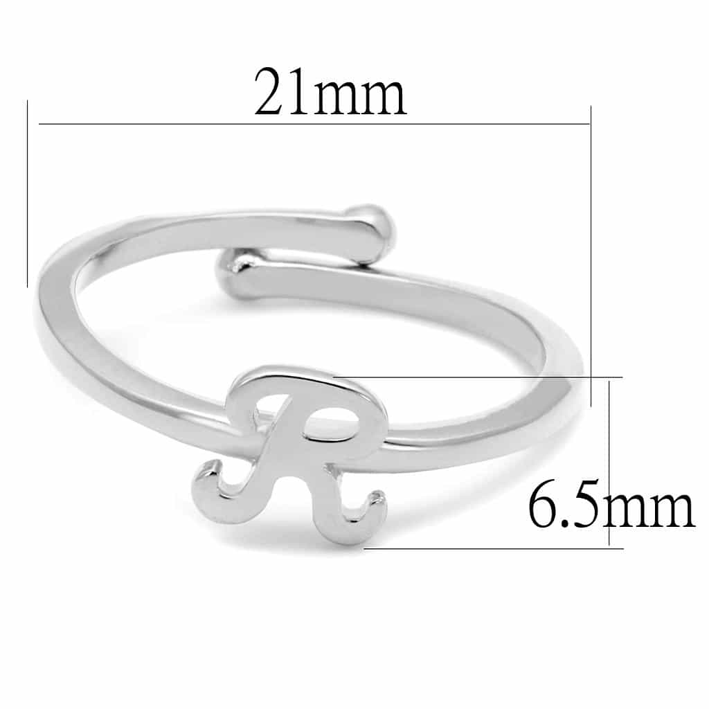 Brass Silver Script Letter R Initial Toe Ring view 2