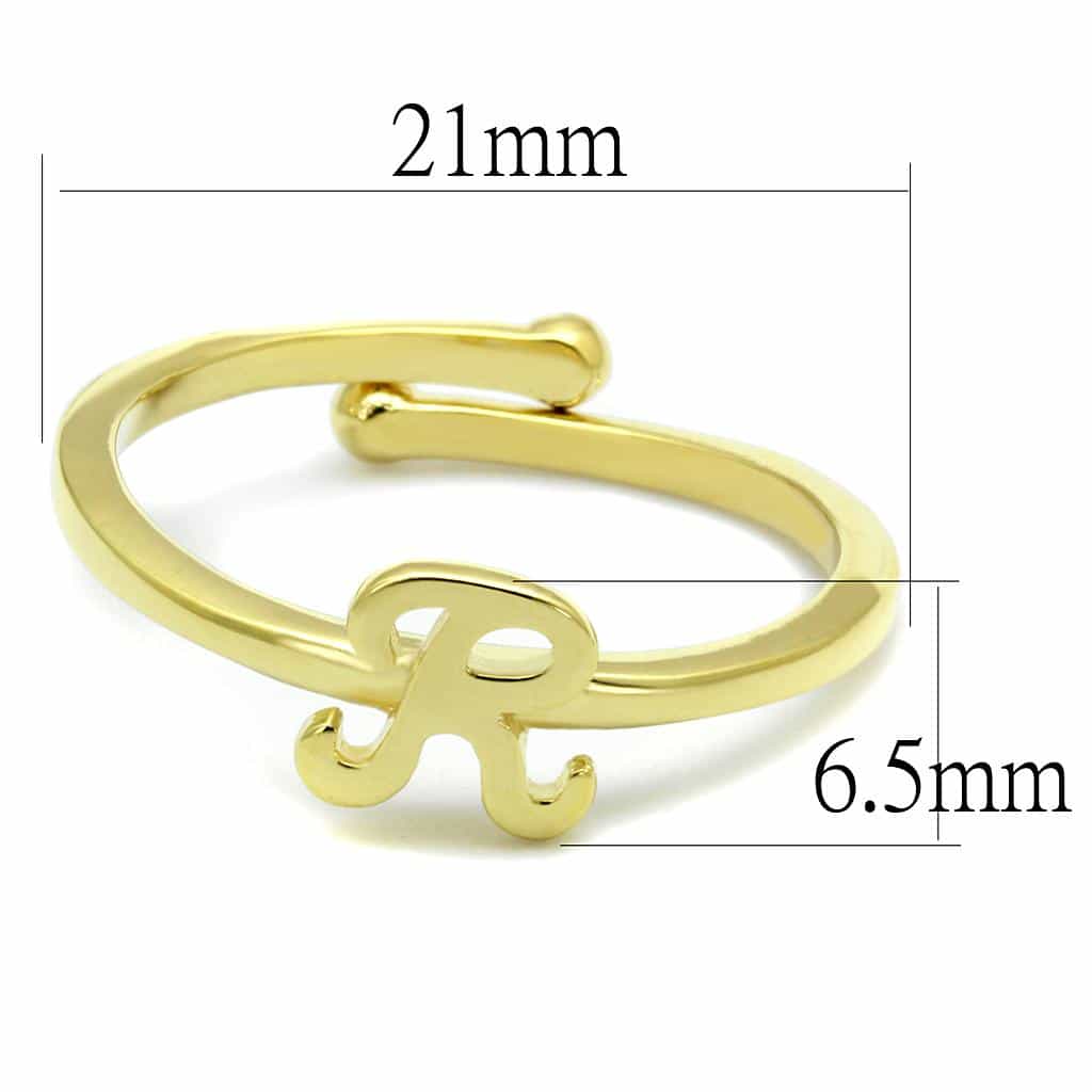 Brass Gold Script Letter R Initial Toe Ring view 2