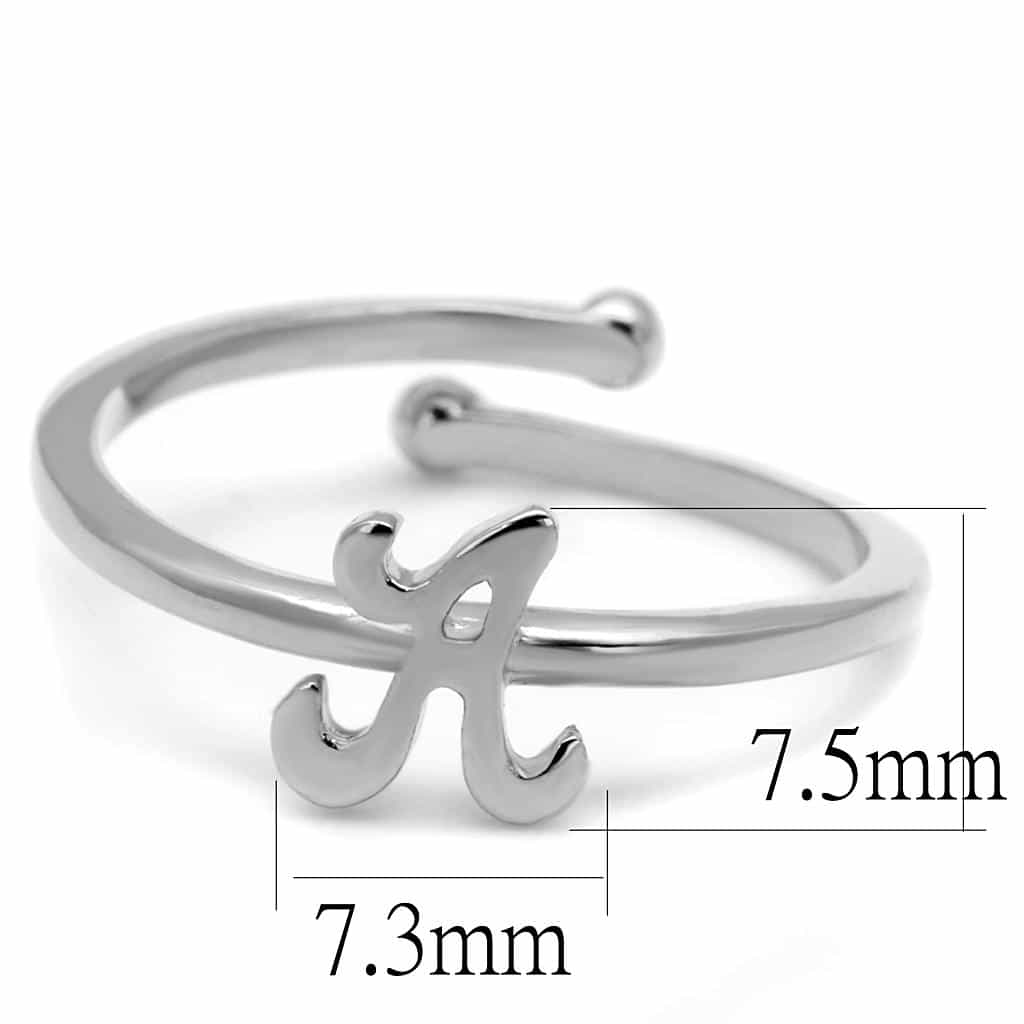 Brass Silver Script Letter A Initial Toe Ring view 2