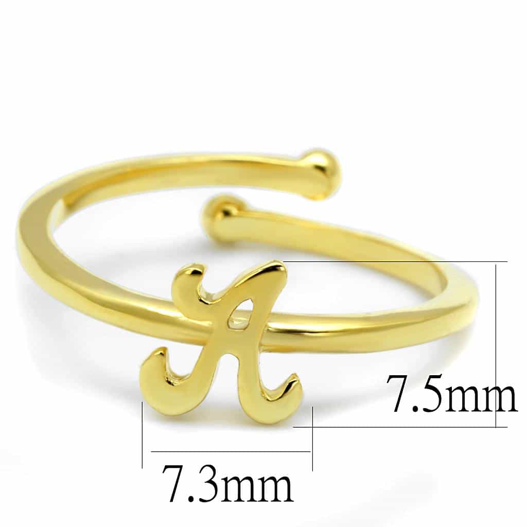 Brass Gold Script Letter A Initial Toe Ring view 2