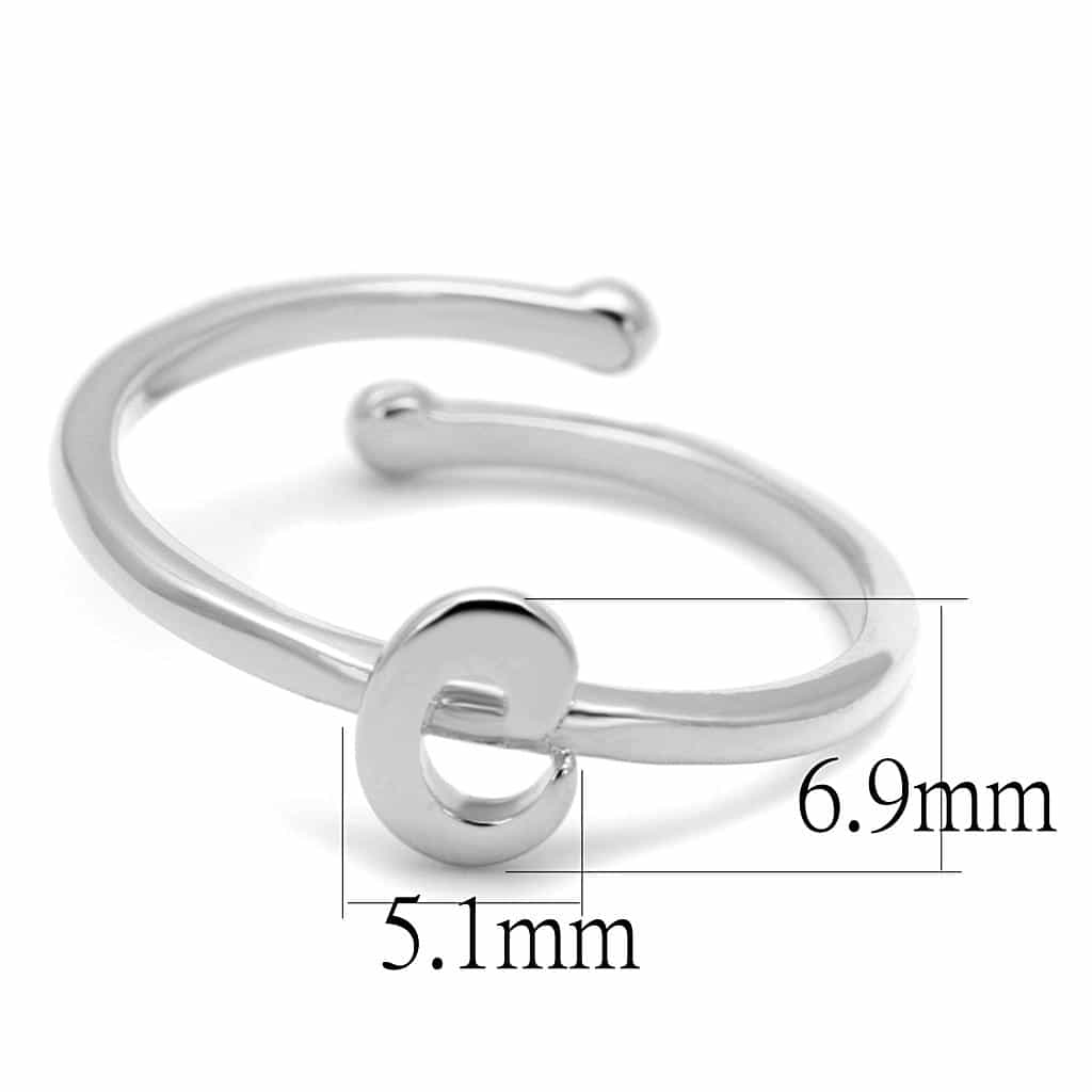 Brass Silver Script Letter C Initial Toe Ring view 2