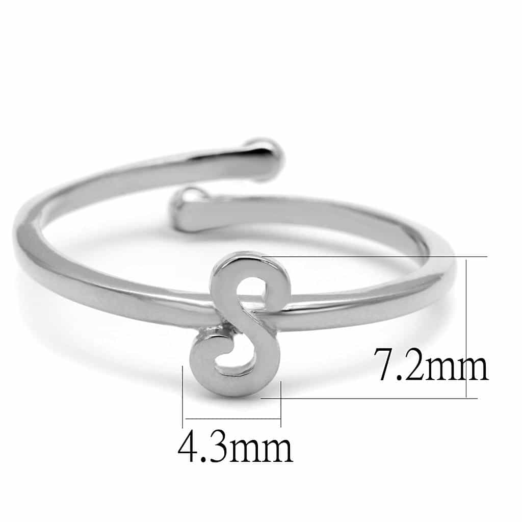Brass Silver Script Letter S Initial Toe Ring LO4013 view 2