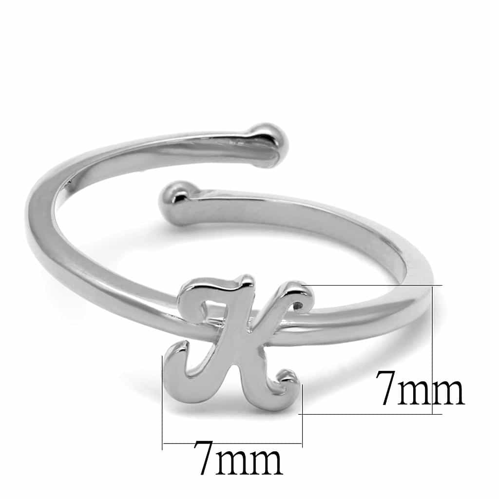 Brass Silver Script Letter K Initial Toe Ring view 2