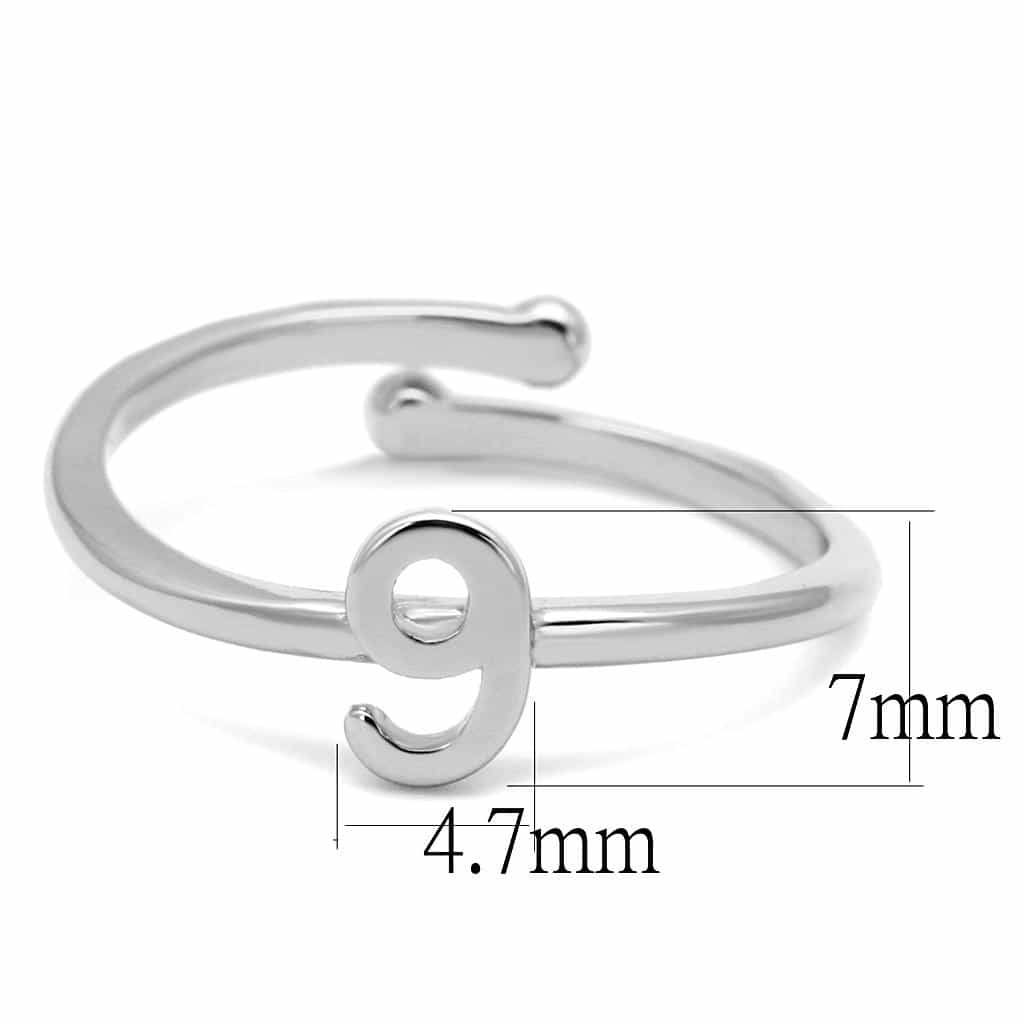 Brass Silver Script Number 9 Toe Ring LO4037 view 2