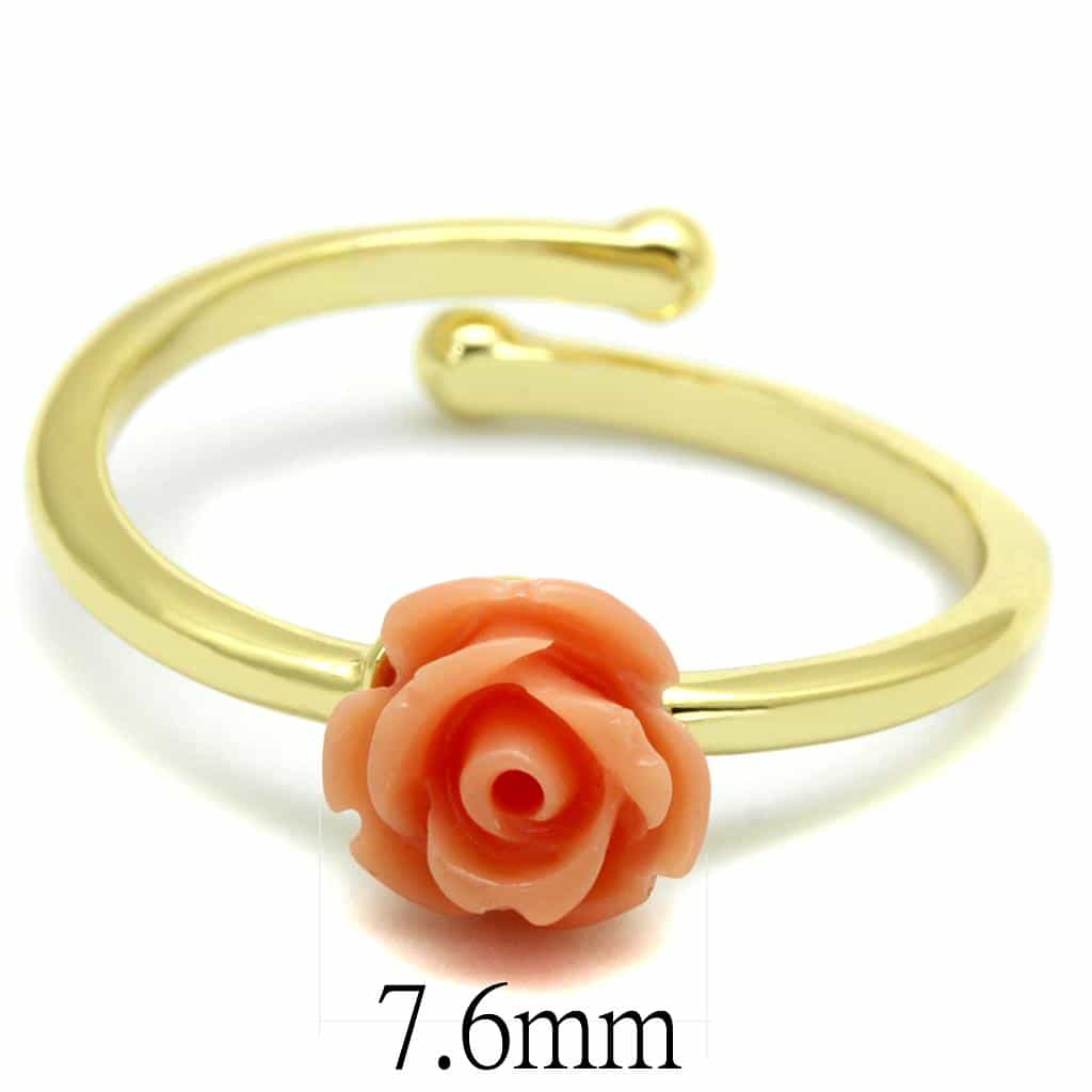 Brass Gold Pink Coral Resin Rose Flower Toe Ring view 2