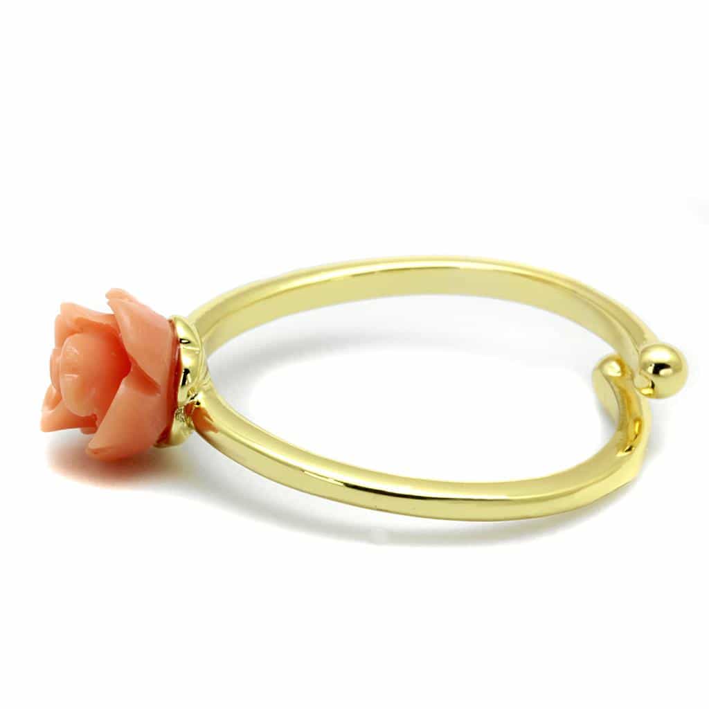 Brass Gold Pink Coral Resin Rose Flower Toe Ring view 3