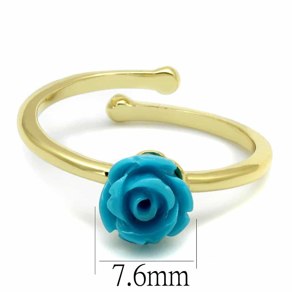 Brass Gold Turquoise Resin Rose Flower Toe Ring view 2