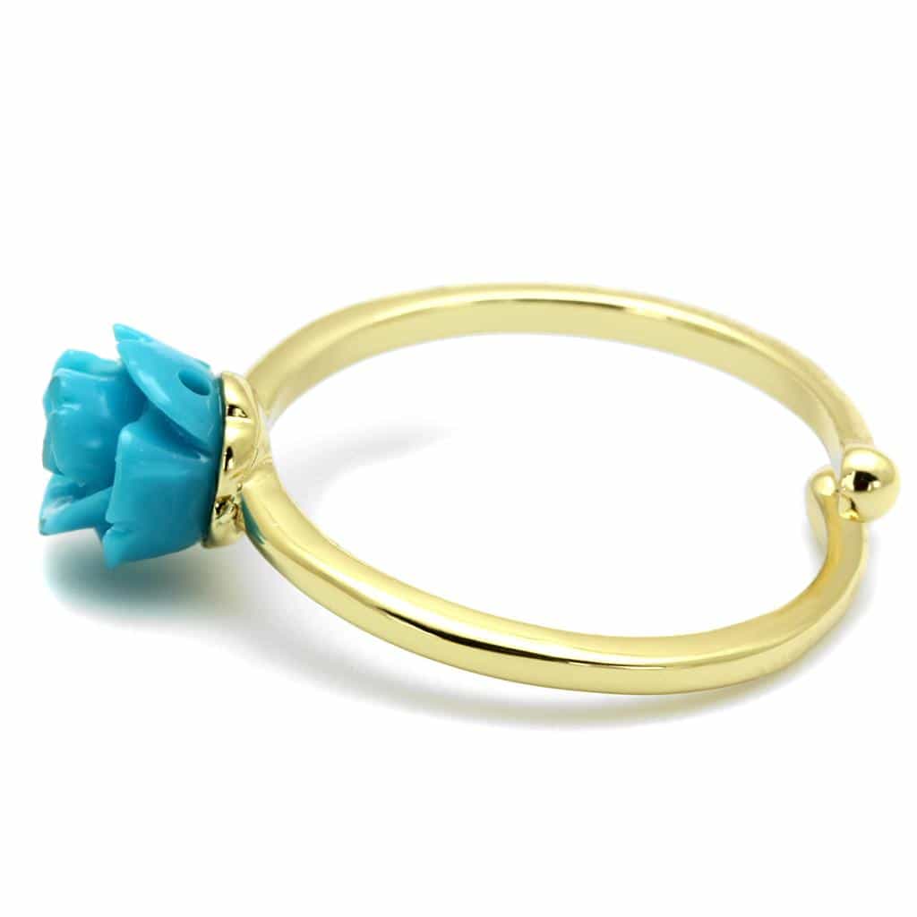 Brass Gold Turquoise Resin Rose Flower Toe Ring view 3