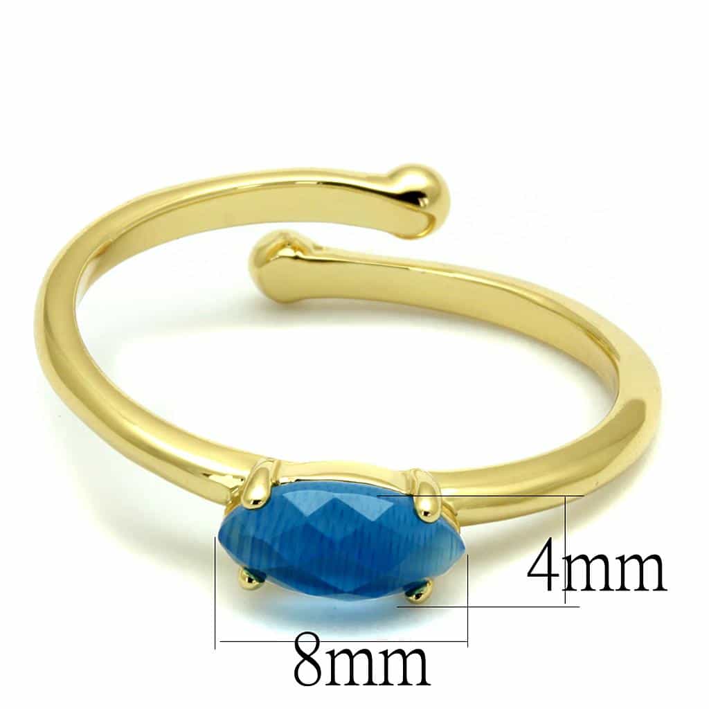Brass Gold Blue Cat Eye Marquise Solitaire Toe Ring view 2