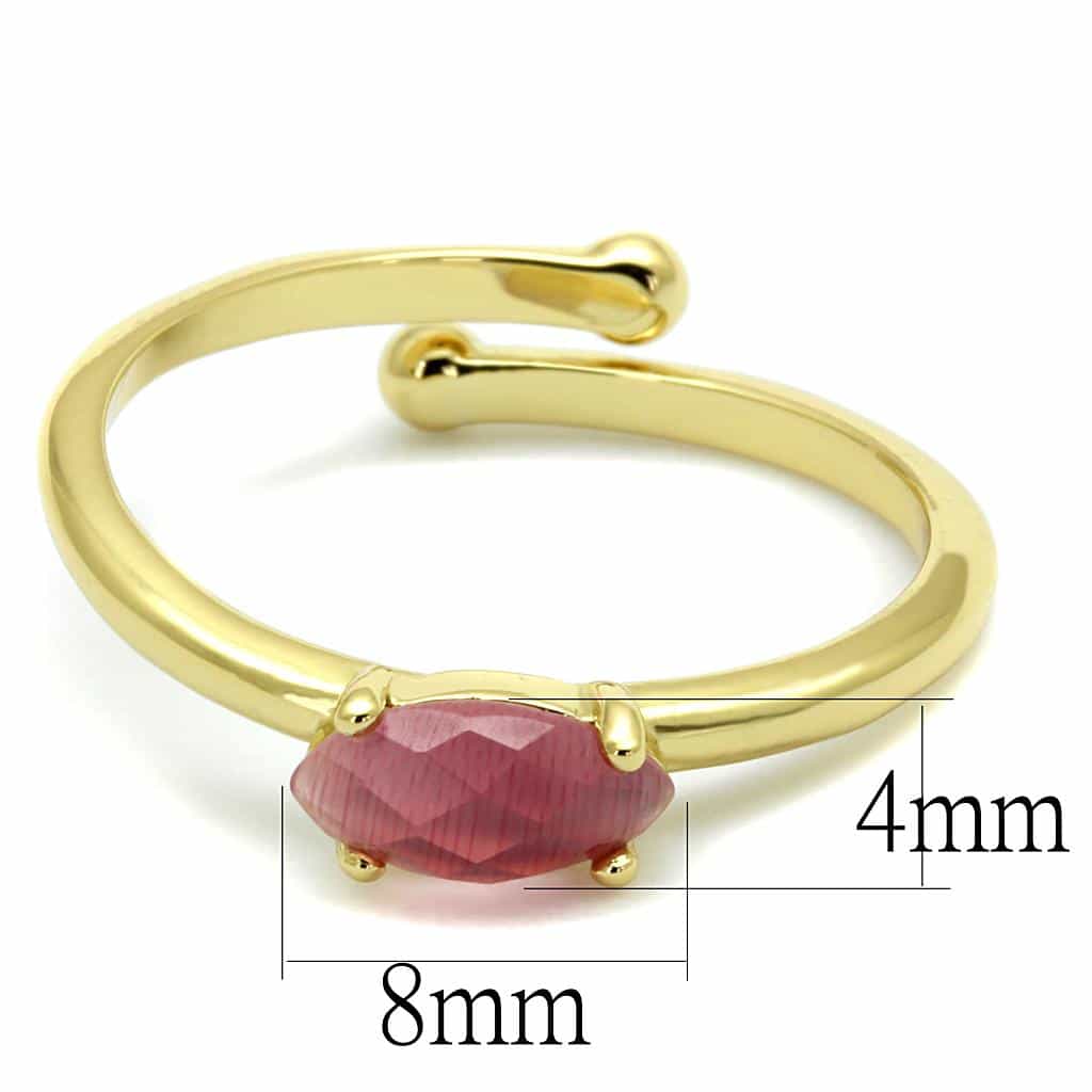 Brass Gold Pink Cat Eye Marquise Solitaire Toe Ring view 2