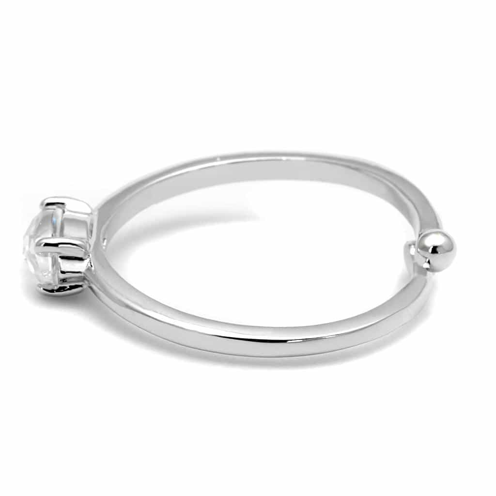 Brass Silver Clear Round Faceted Solitaire Ring view 3