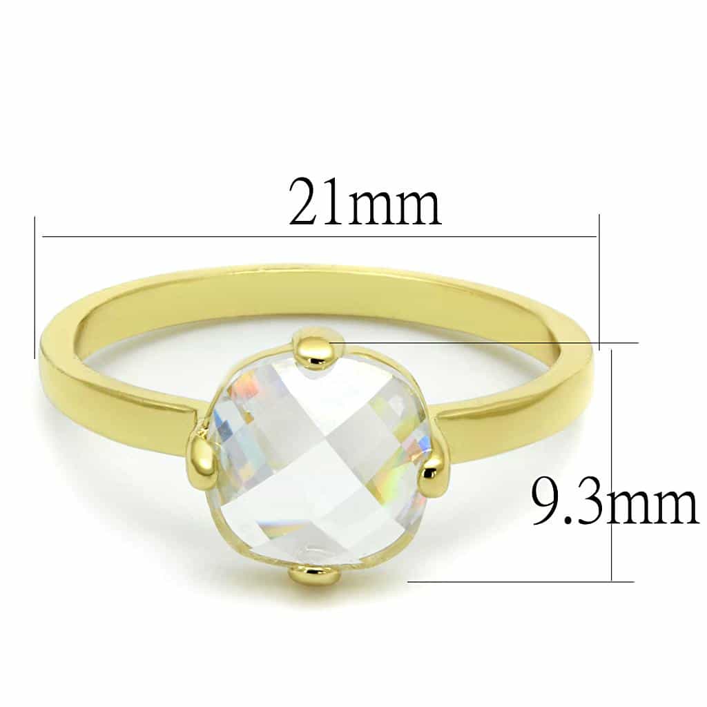 Brass Gold Clear Round Faceted Solitaire Ring view 2