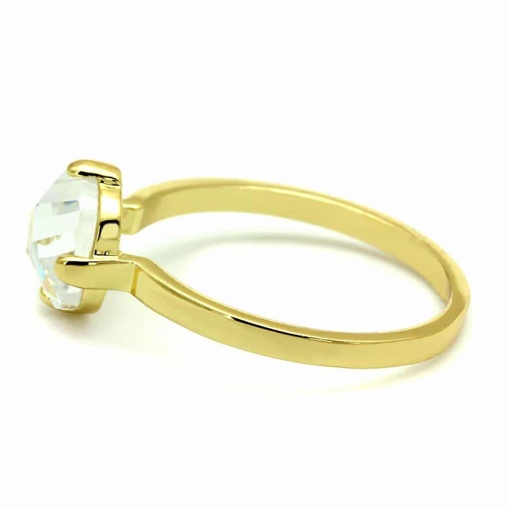 Brass Gold Clear Round Faceted Solitaire Ring view 3