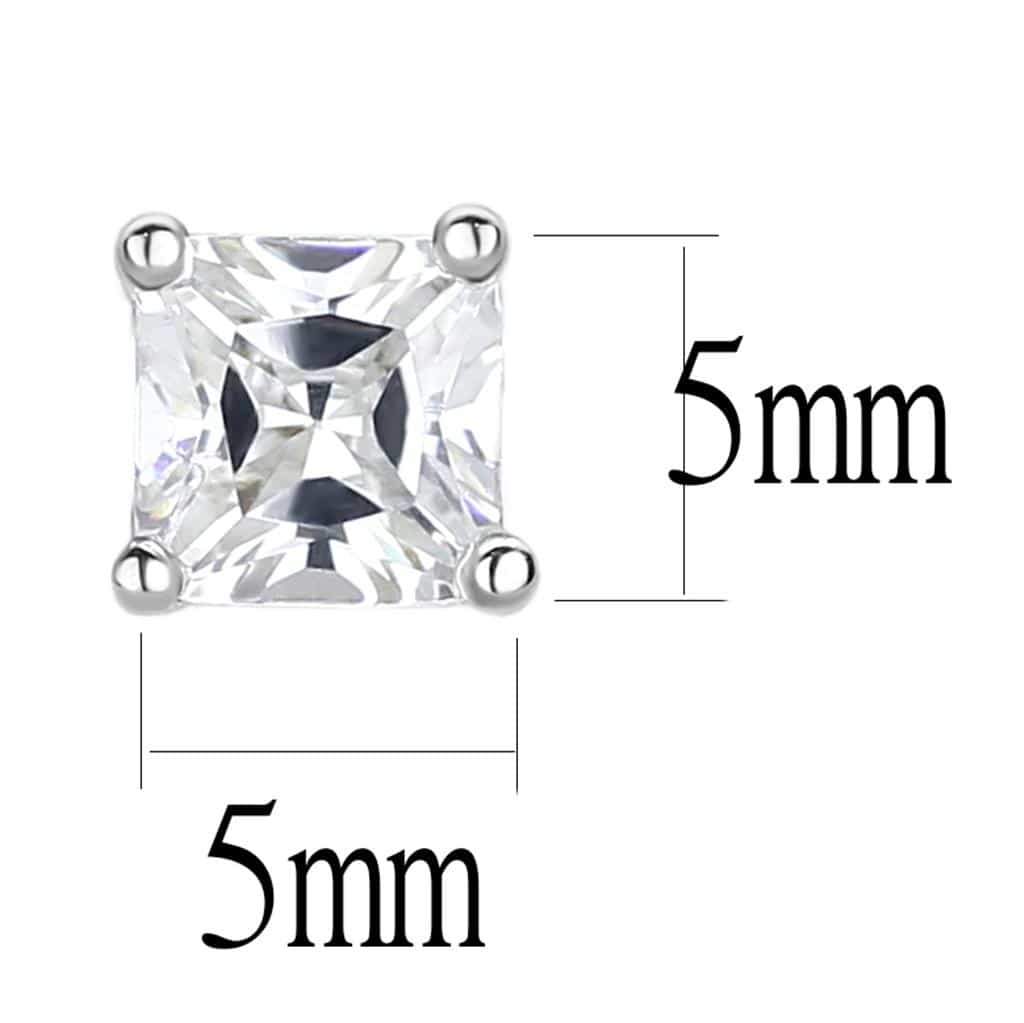 Brass Silver CZ Princess Cut Stud Earrings view 2
