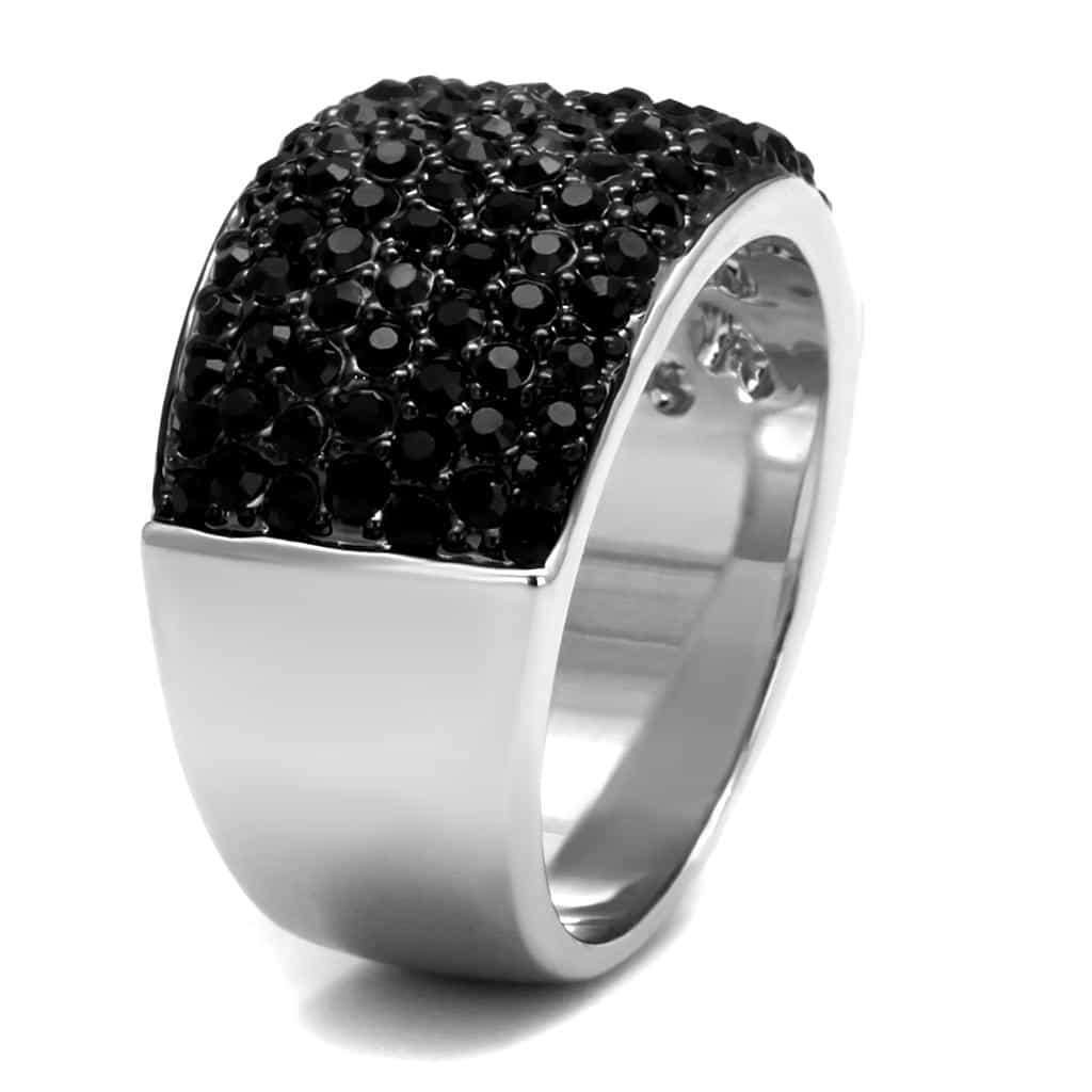 Brass Silver Black CZ Pave Wide Dome Band Ring view 3