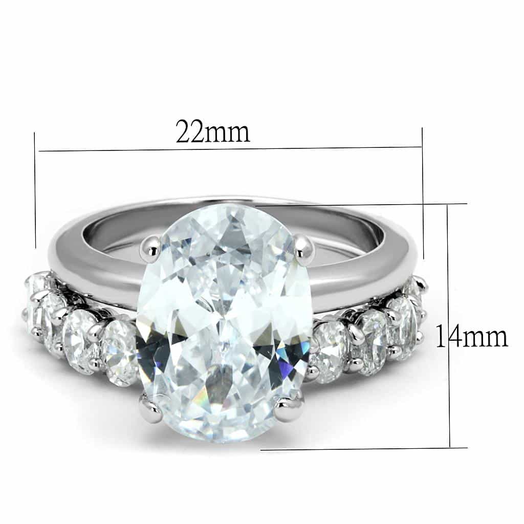 Brass Silver CZ Oval Solitaire Halo Wide Band Ring view 2