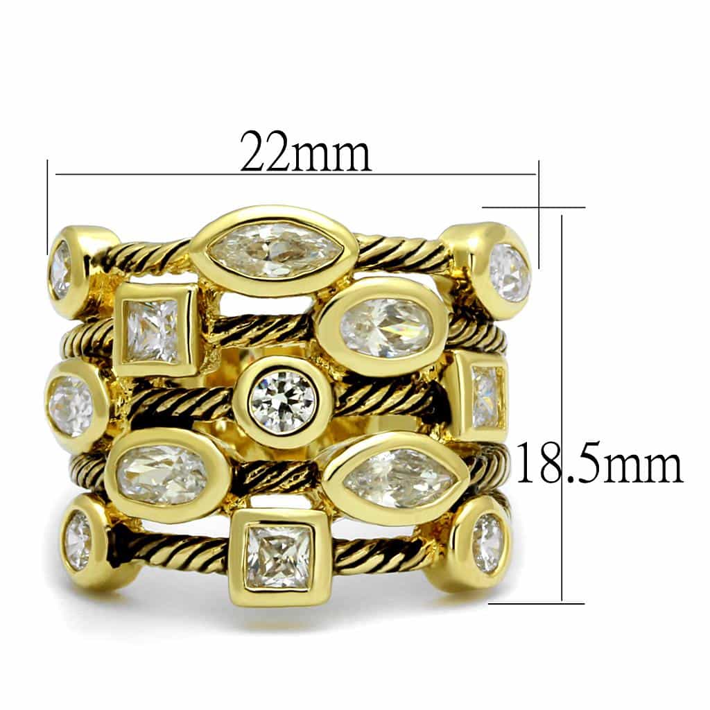 Brass Gold CZ Multi Shape Bezel Cable Wide Band Ring view 2