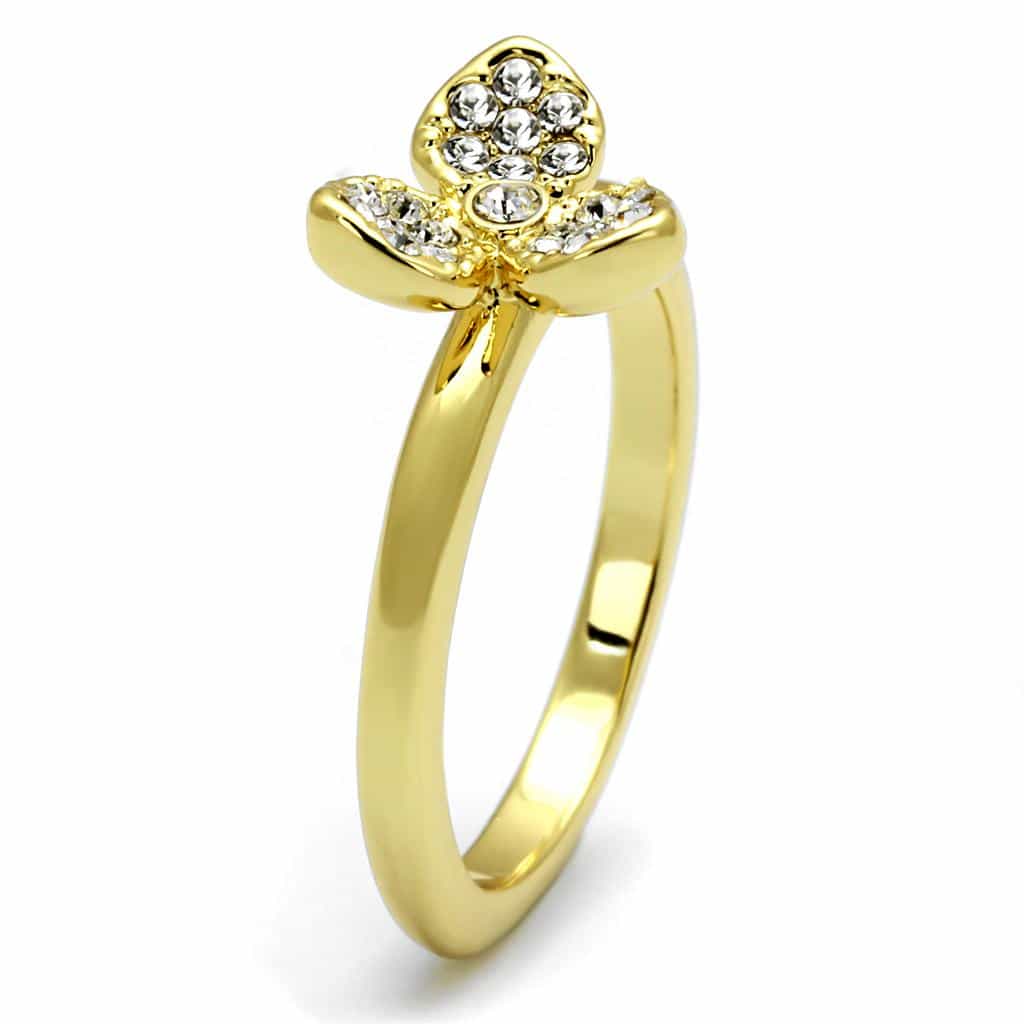 Brass Gold CZ Clover Flower Ring | The Stainless Jewelry view 3