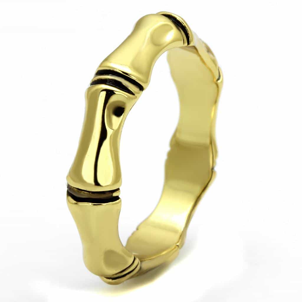 Brass Gold Polished Bamboo Link Band Ring | The Stainless Jewelry view 3