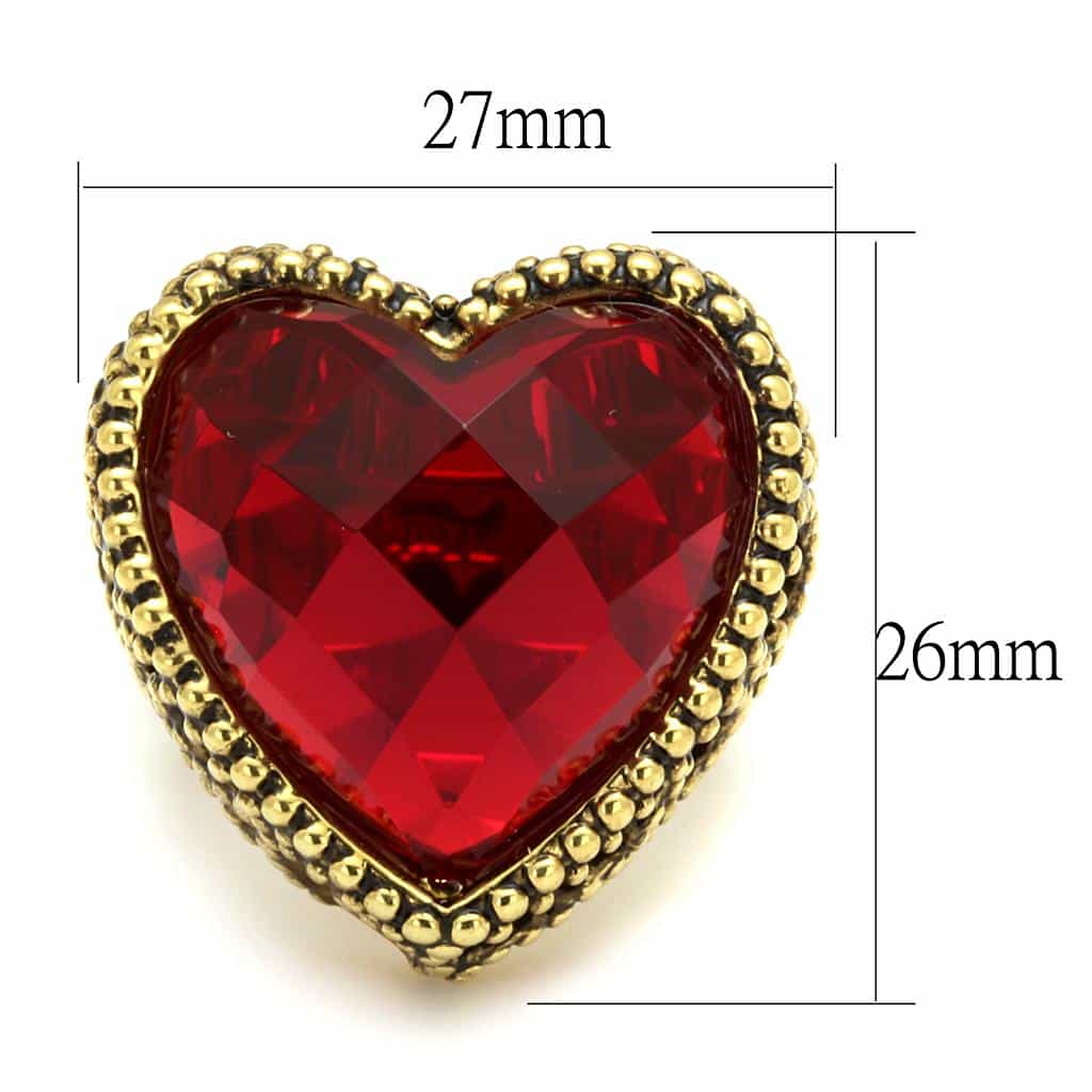 Brass Antique Gold Red Ruby Cushion Beaded Scroll Cocktail Ring view 2