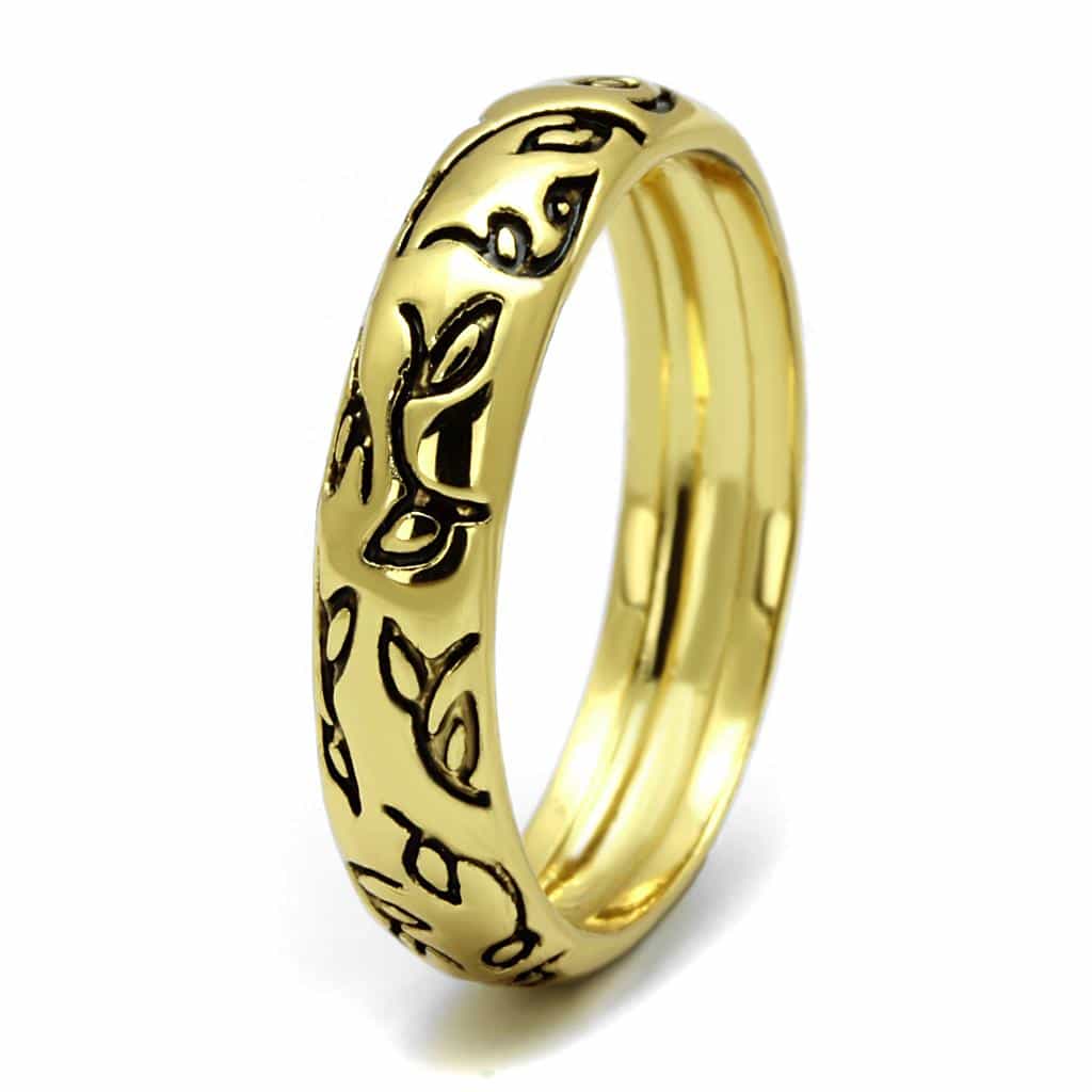 Brass Gold Black Enamel Script Pattern Band Ring view 3
