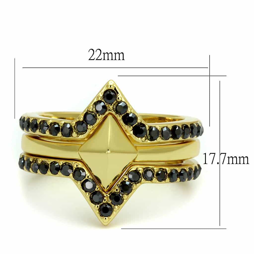 Brass Gold Black CZ Star Chevron Crown Stackable Ring view 2