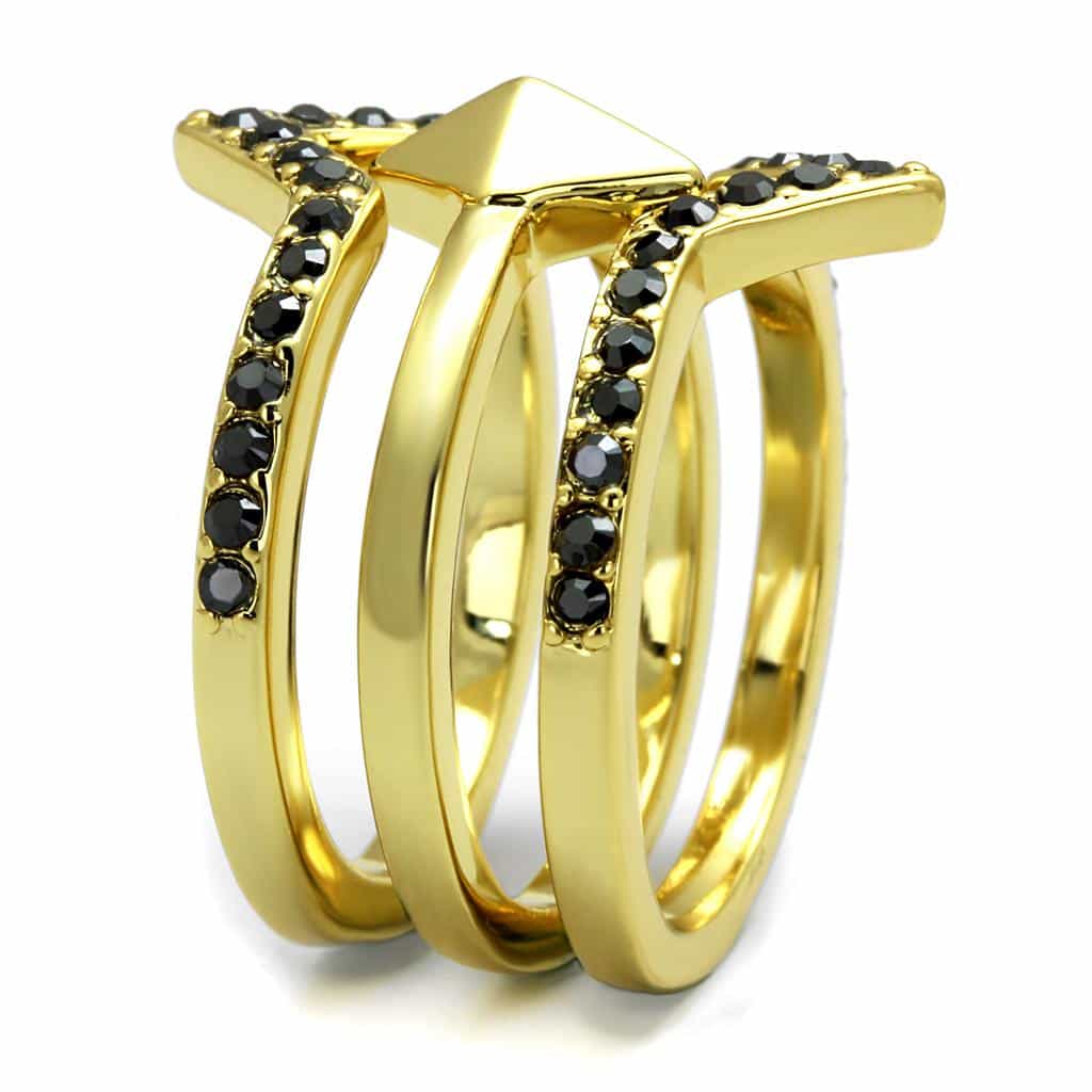Brass Gold Black CZ Star Chevron Crown Stackable Ring view 3