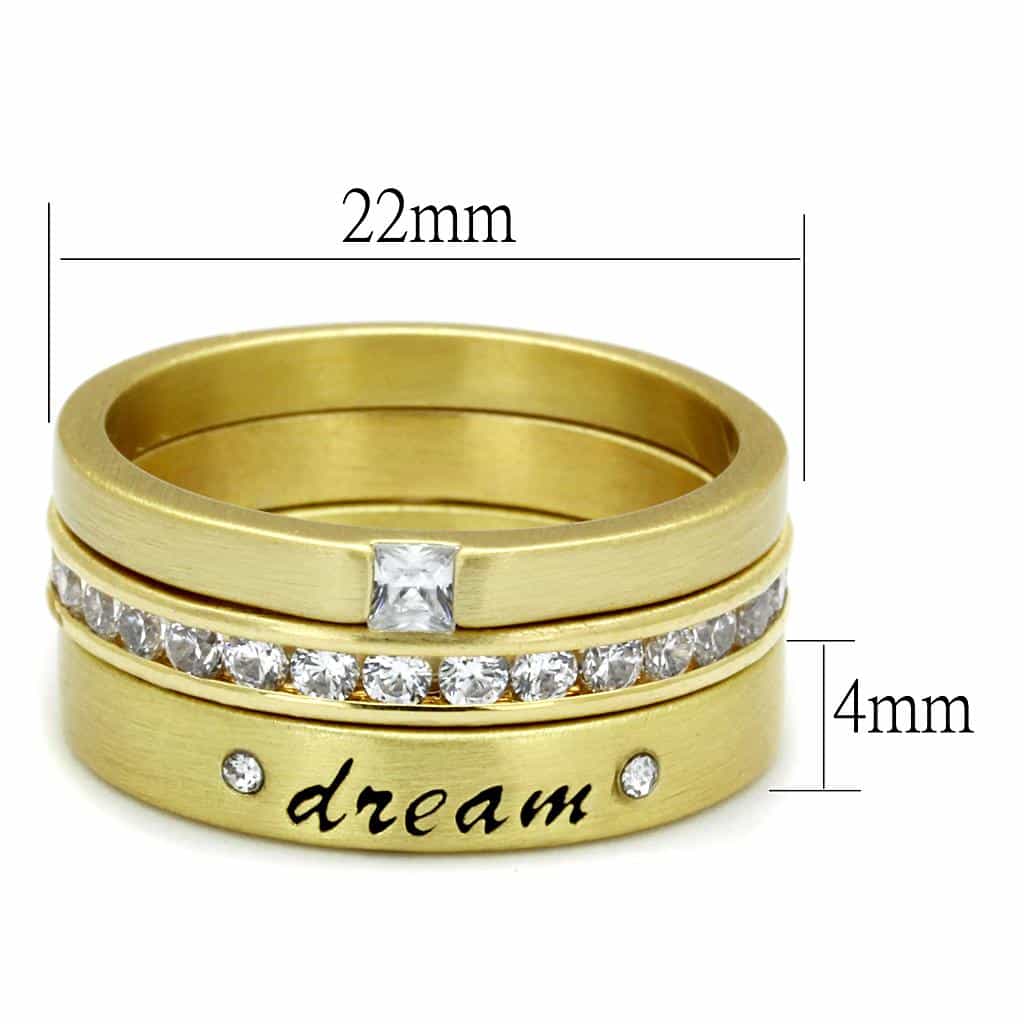 Brass Gold CZ Channel Dream Script Brushed Satin Stackable Ring view 2