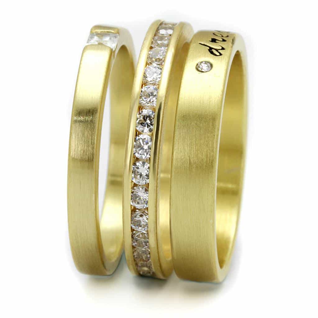 Brass Gold CZ Channel Dream Script Brushed Satin Stackable Ring view 3