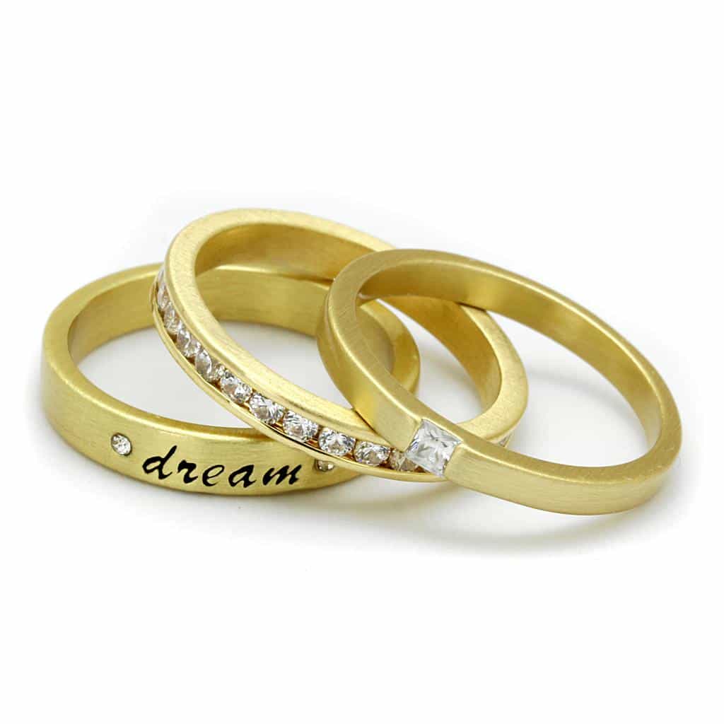 Brass Gold CZ Channel Dream Script Brushed Satin Stackable Ring view 4