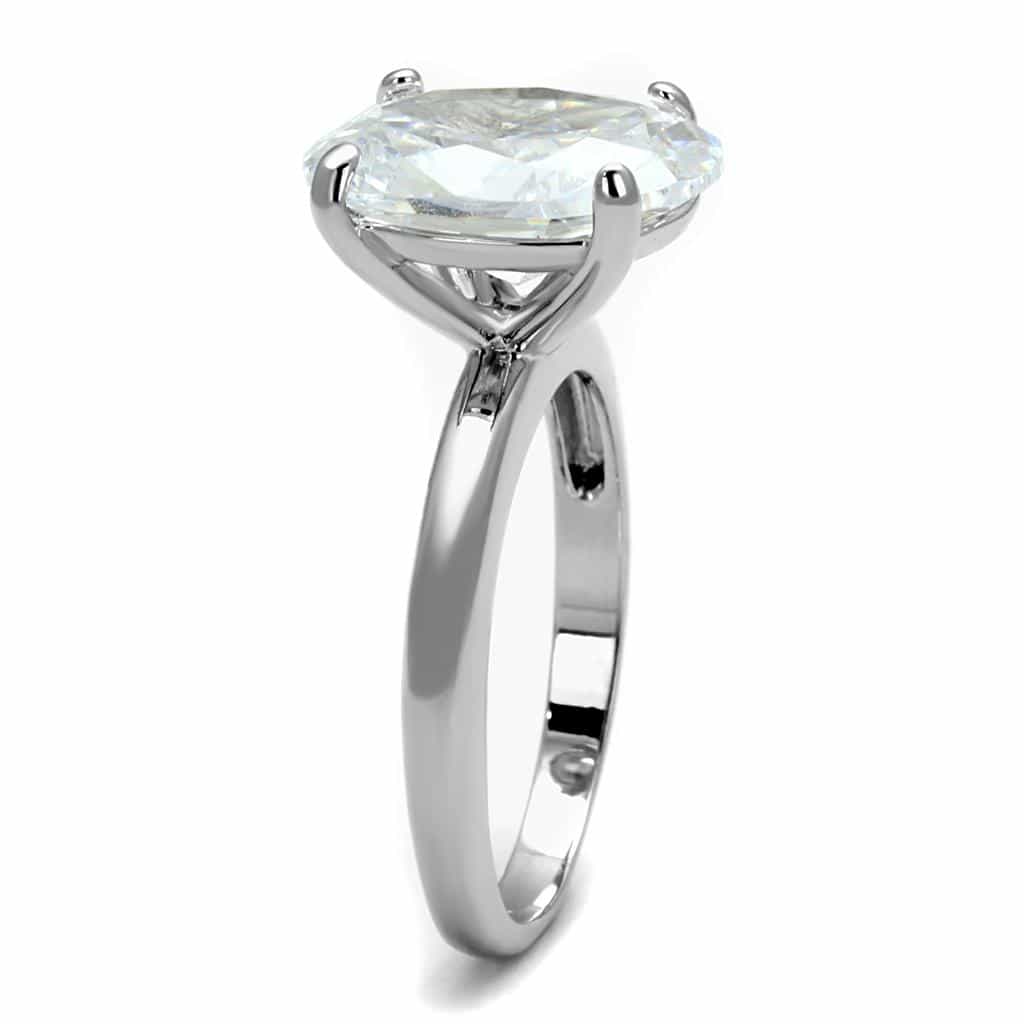 Brass Silver CZ Oval Solitaire Prong Cocktail Ring view 3