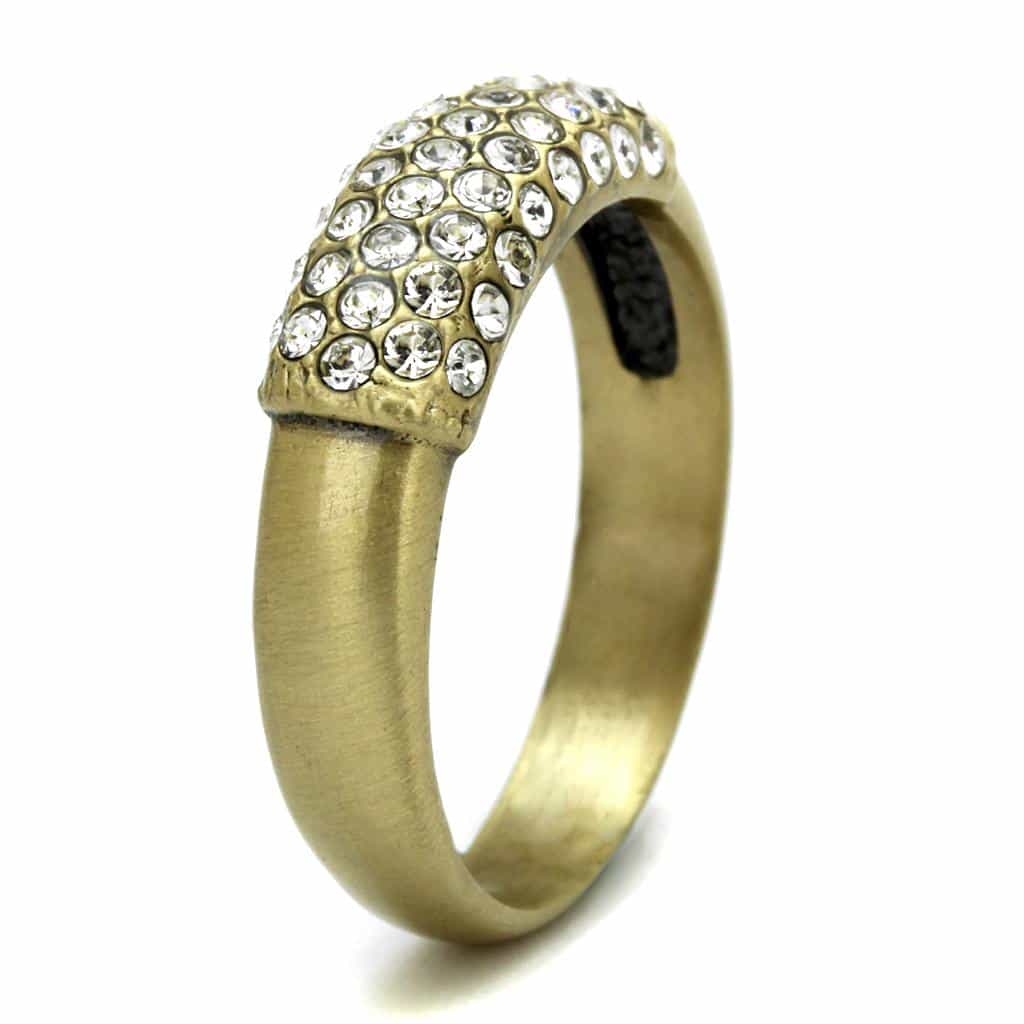 Brass Gold CZ Pave Brushed Satin Dome Band Ring view 3